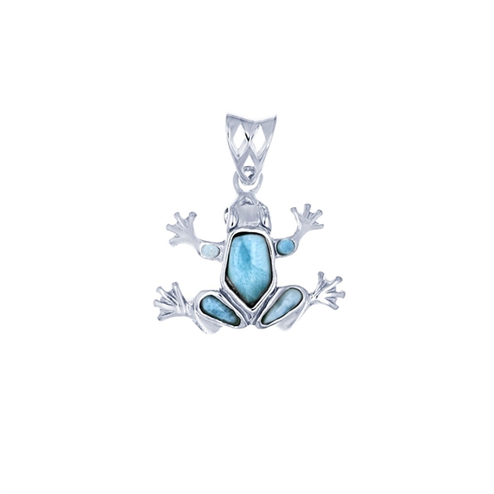 925 Sterling Silver Larimar Frog Pendant 3.82 gm